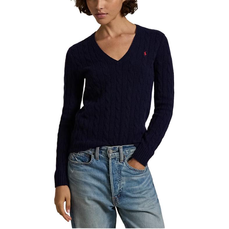 (Women) Polo Ralph Lauren  Solid V-Neck Badge Print Pullover Sweater Navy Blue WMPOSWENC020782-400 圖 6