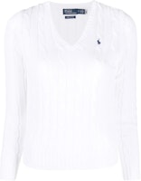 (Women) Polo Ralph Lauren Solid V-Neck Long Sleeve Sweater White 211891641-001 (Women) Polo Ralph Lauren Solid V-Neck Long Sleeve Sweater White 211891641-001