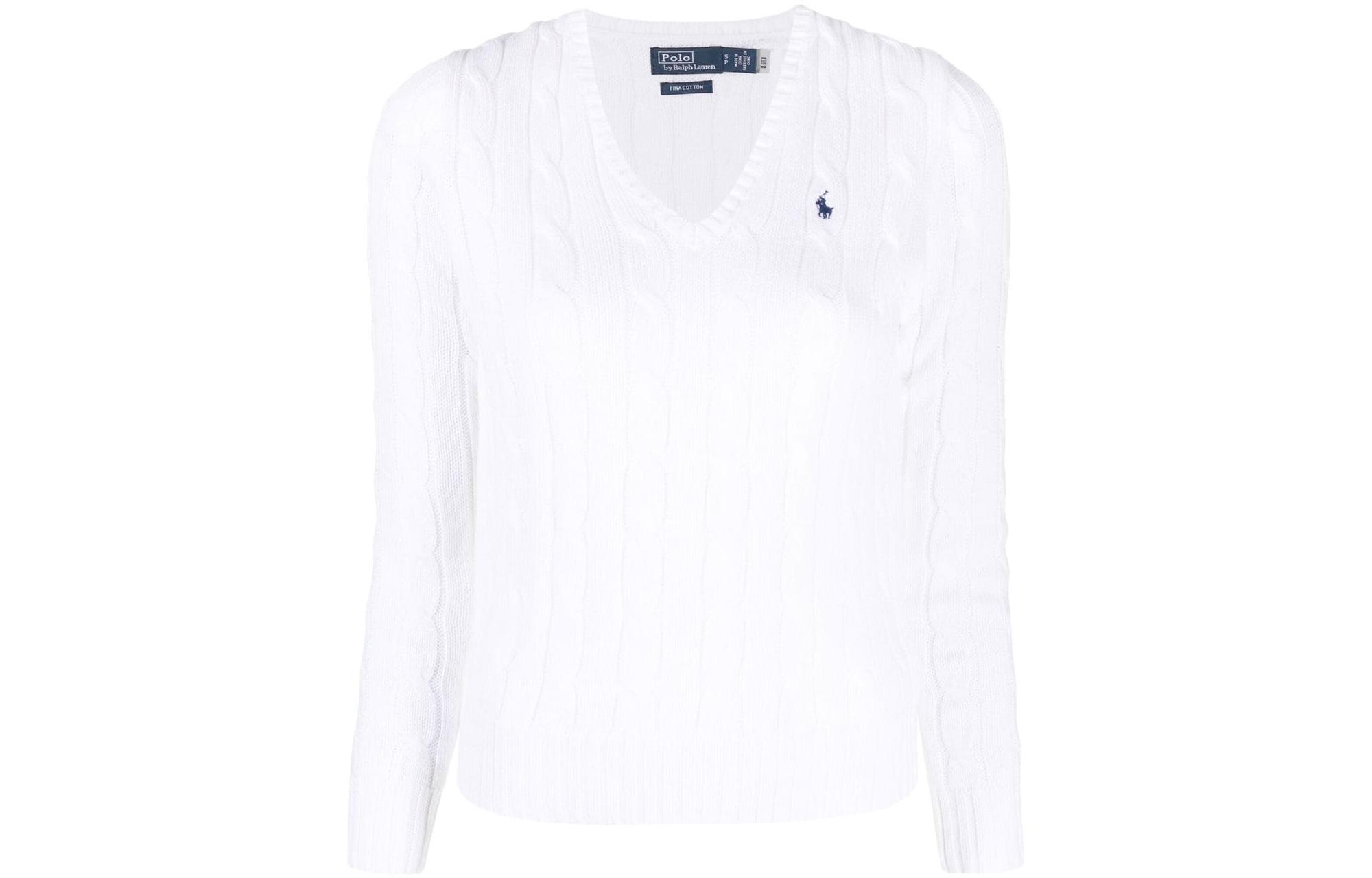 Order (W) Polo Ralph Lauren Baju Sejuk Lengan Panjang V-Neck Putih 211891641-001