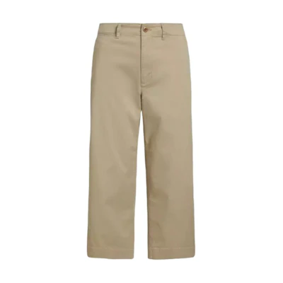 (Women) Polo Ralph Lauren Solid Wide-Leg Cropped Casual Pants Beige. 211939940-004