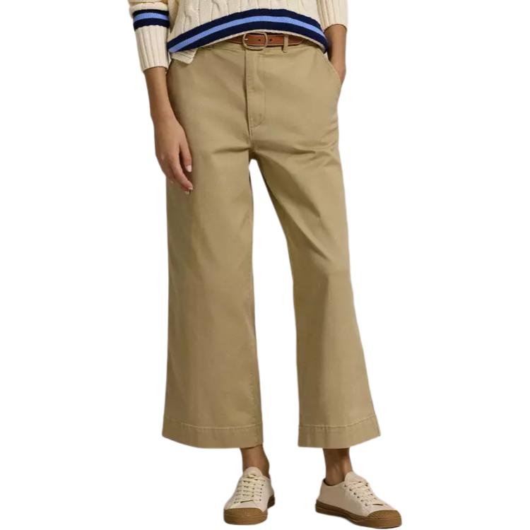 Lookbook (W) ポロ ラルフローレン ソリッド ワイドレッグ クロップド カジュアルパンツ ベージュ 211939940-004
