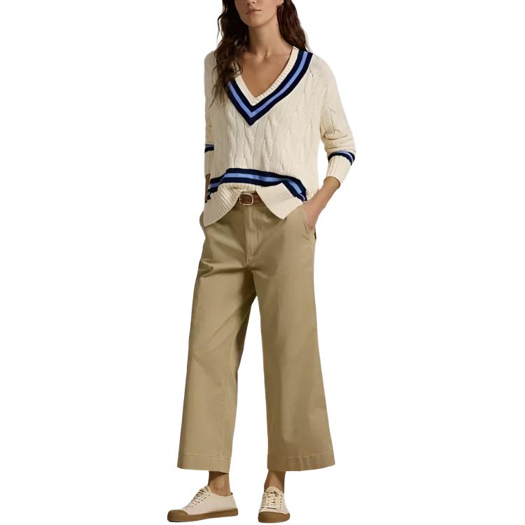 Purchase (W) ポロ ラルフローレン ソリッド ワイドレッグ クロップド カジュアルパンツ ベージュ 211939940-004