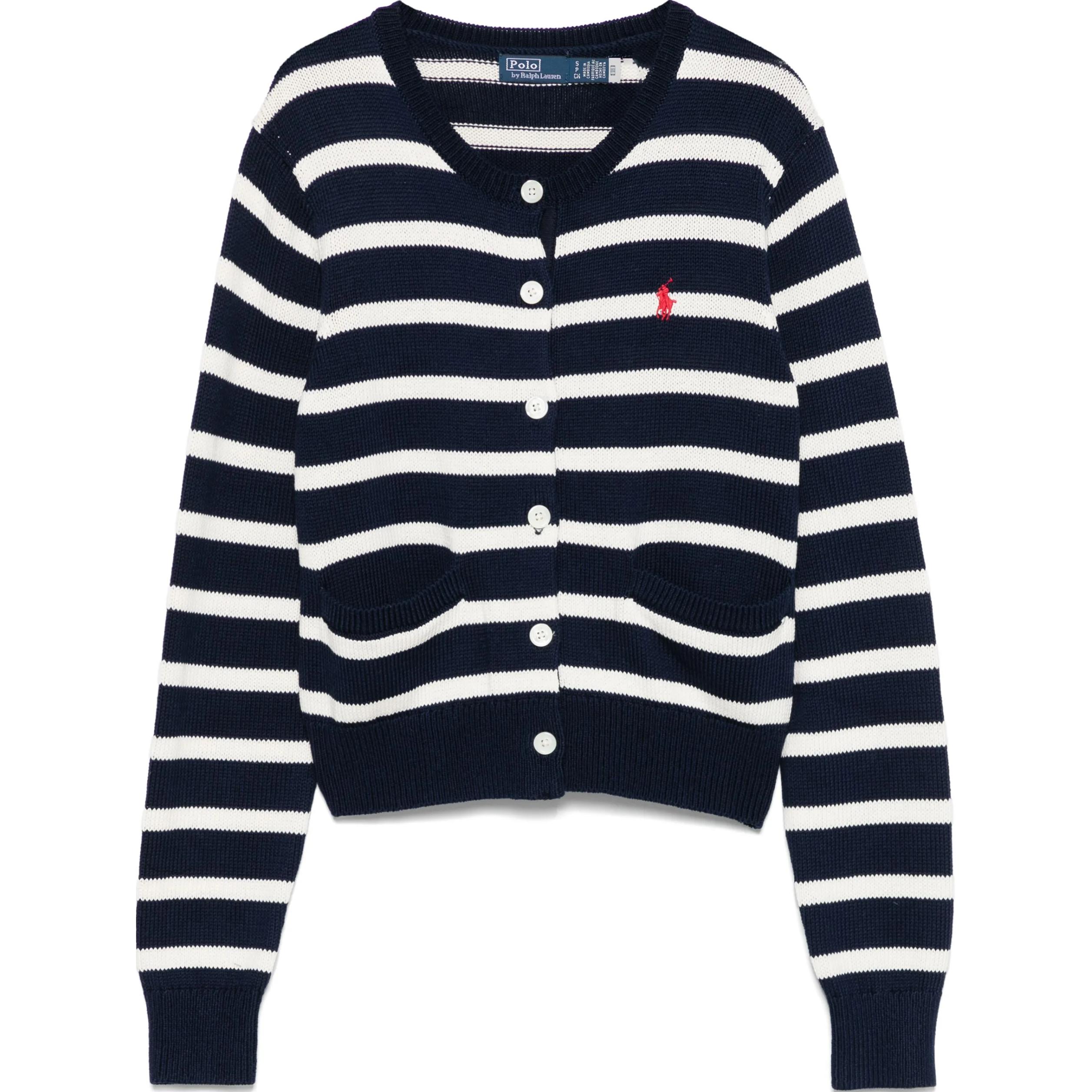 (Women) Polo Ralph Lauren  Striped Button-Up Knit Sweater - Navy Blue 211959297-001