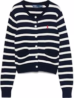(Women) Polo Ralph Lauren Striped Button-Up Knit Sweater - Navy Blue 211959297-001 (Women) Polo Ralph Lauren Striped Button-Up Knit Sweater - Navy Blue 211959297-001