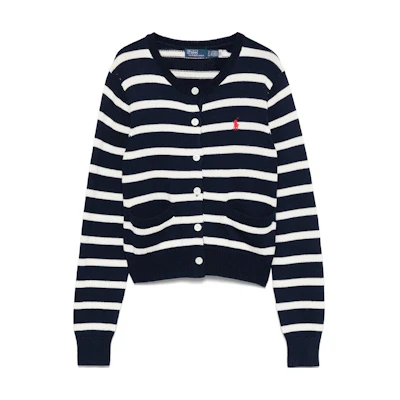 (Women) Polo Ralph Lauren Striped Button-Up Knit Sweater - Navy Blue 211959297-001