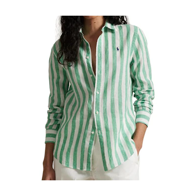(Women) Polo Ralph Lauren Striped Button-Up Long Sleeve Shirt Green 211970691-009