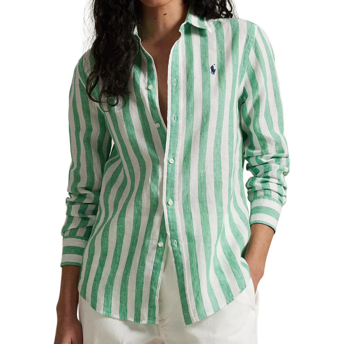 Order (W) Polo Ralph Lauren 綠色條紋長袖襯衫 211970691-009