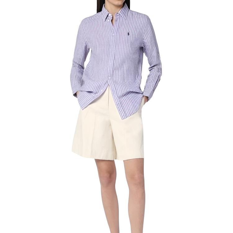 (Women) Polo Ralph Lauren  Striped Button-Up Long Sleeve Shirt Purple 211970691-002 圖 3