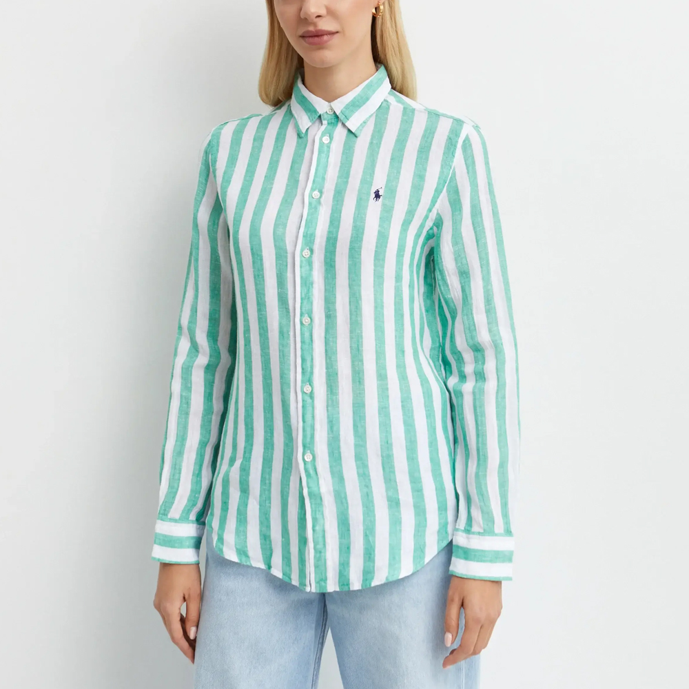 Shop (W) Polo Ralph Lauren 綠色條紋長袖襯衫 211970691-009