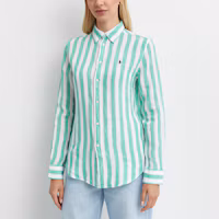 Shop (W) Polo Ralph Lauren 綠色條紋長袖襯衫 211970691-009