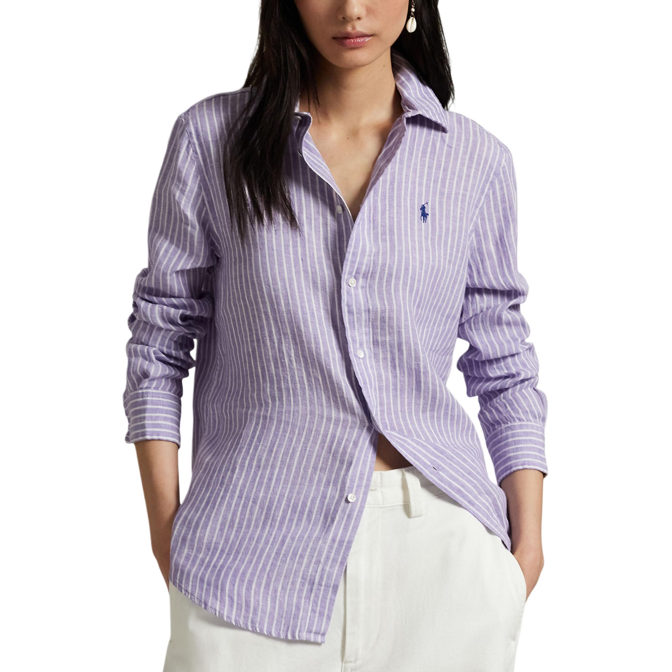 (Women) Polo Ralph Lauren  Striped Button-Up Long Sleeve Shirt Purple 211970691-002 圖 4
