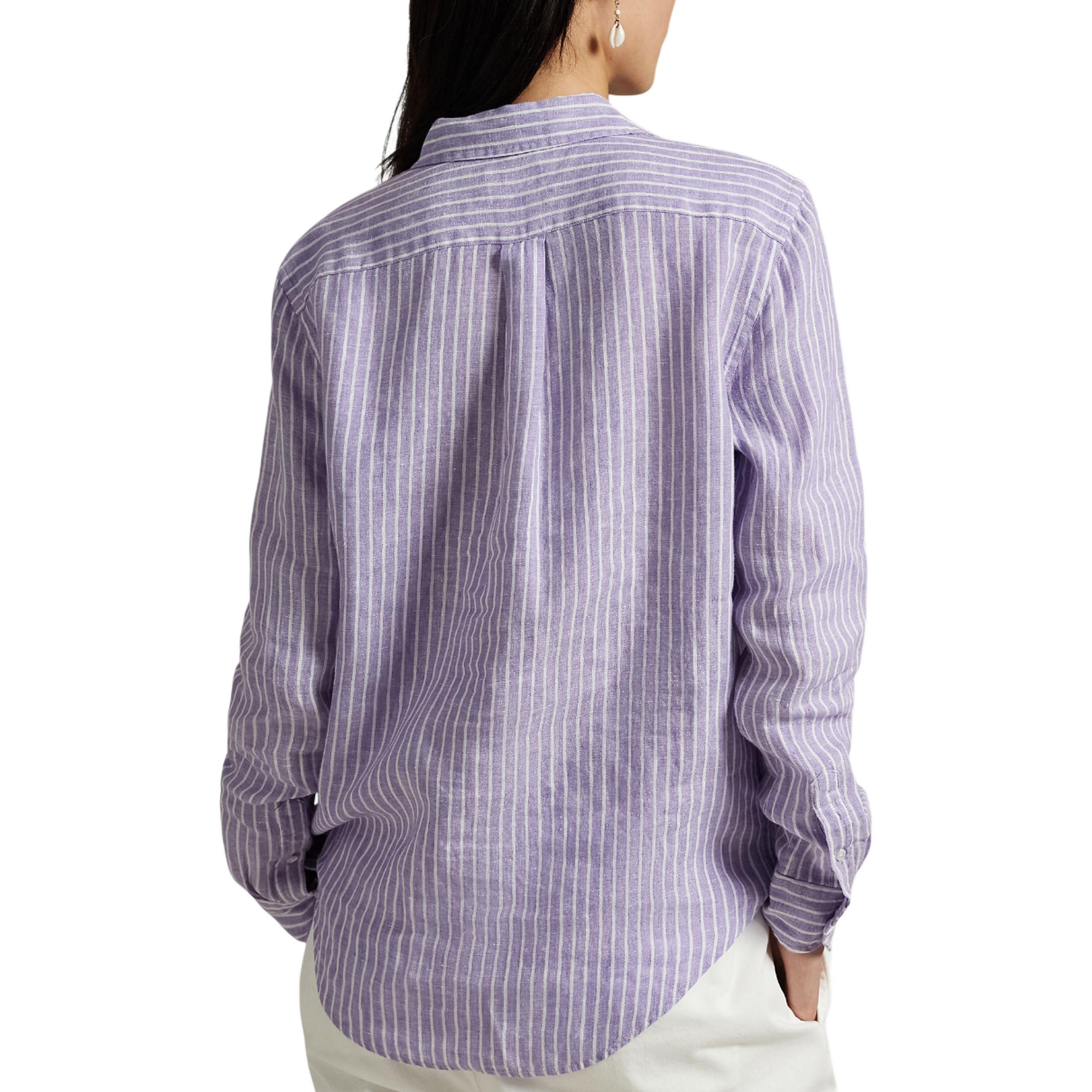 (Women) Polo Ralph Lauren  Striped Button-Up Long Sleeve Shirt Purple 211970691-002 圖 5
