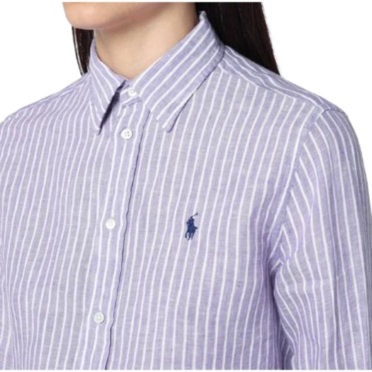 (Women) Polo Ralph Lauren  Striped Button-Up Long Sleeve Shirt Purple 211970691-002 圖 6