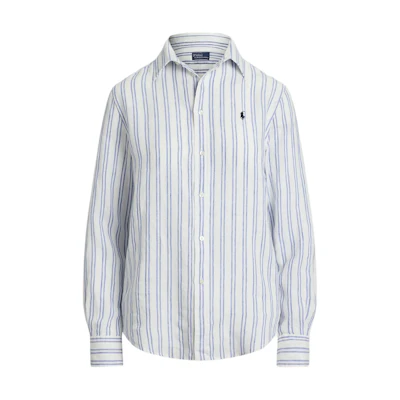 (Women) Polo Ralph Lauren Striped Button Logo Long Sleeve Shirt Blue. 211970691-007
