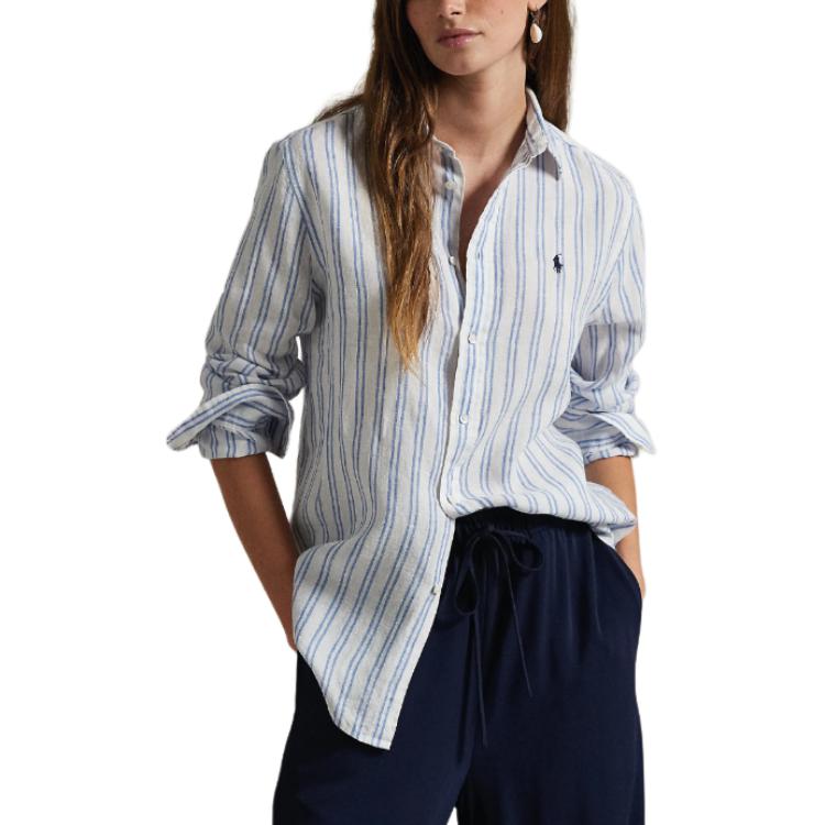 (Women) Polo Ralph Lauren  Striped Button Logo Long Sleeve Shirt Blue. 211970691-007 圖 4