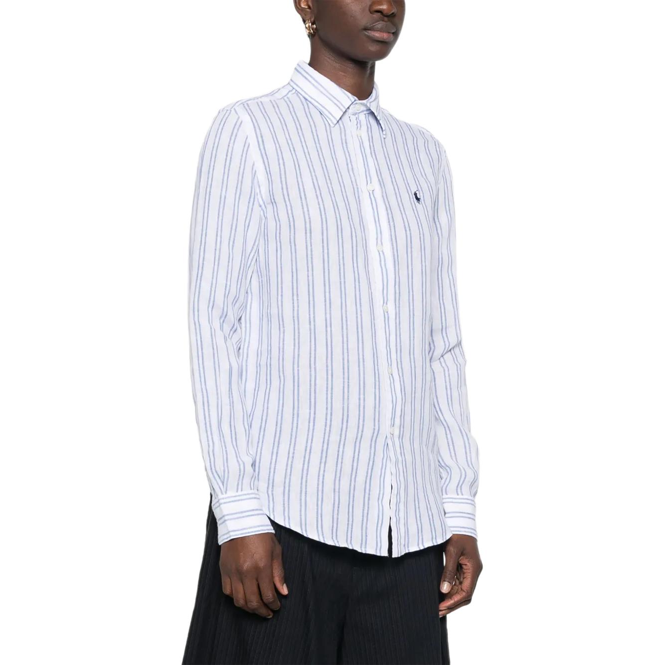 (Women) Polo Ralph Lauren  Striped Button Logo Long Sleeve Shirt Blue. 211970691-007 圖 5