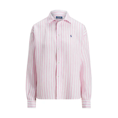 (Women) Polo Ralph Lauren Striped Linen Shirt Large Fit Pink. WMPOSHTNDO20886-999