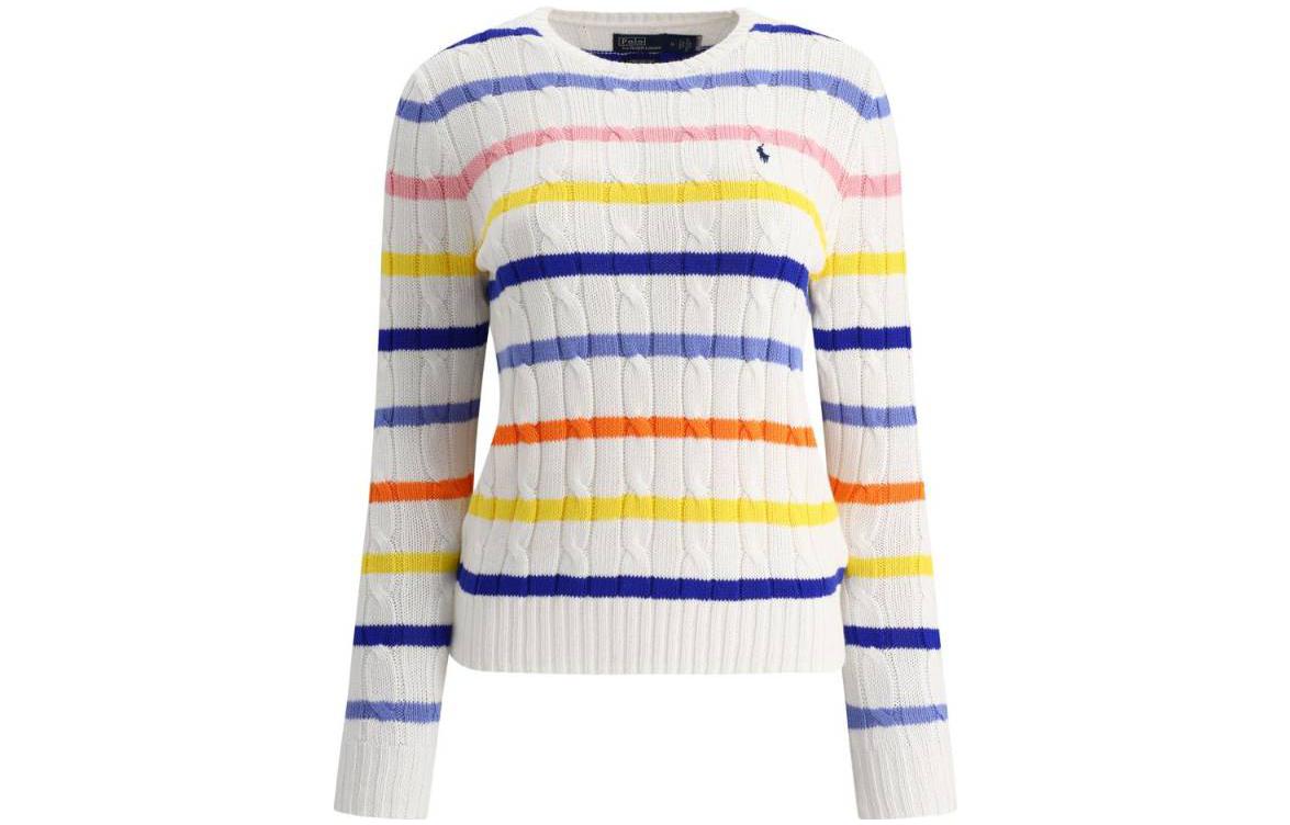 (Women) Polo Ralph Lauren  Striped Logo Embroidered Knit Sweater White SS23. 211904647-001 圖 2