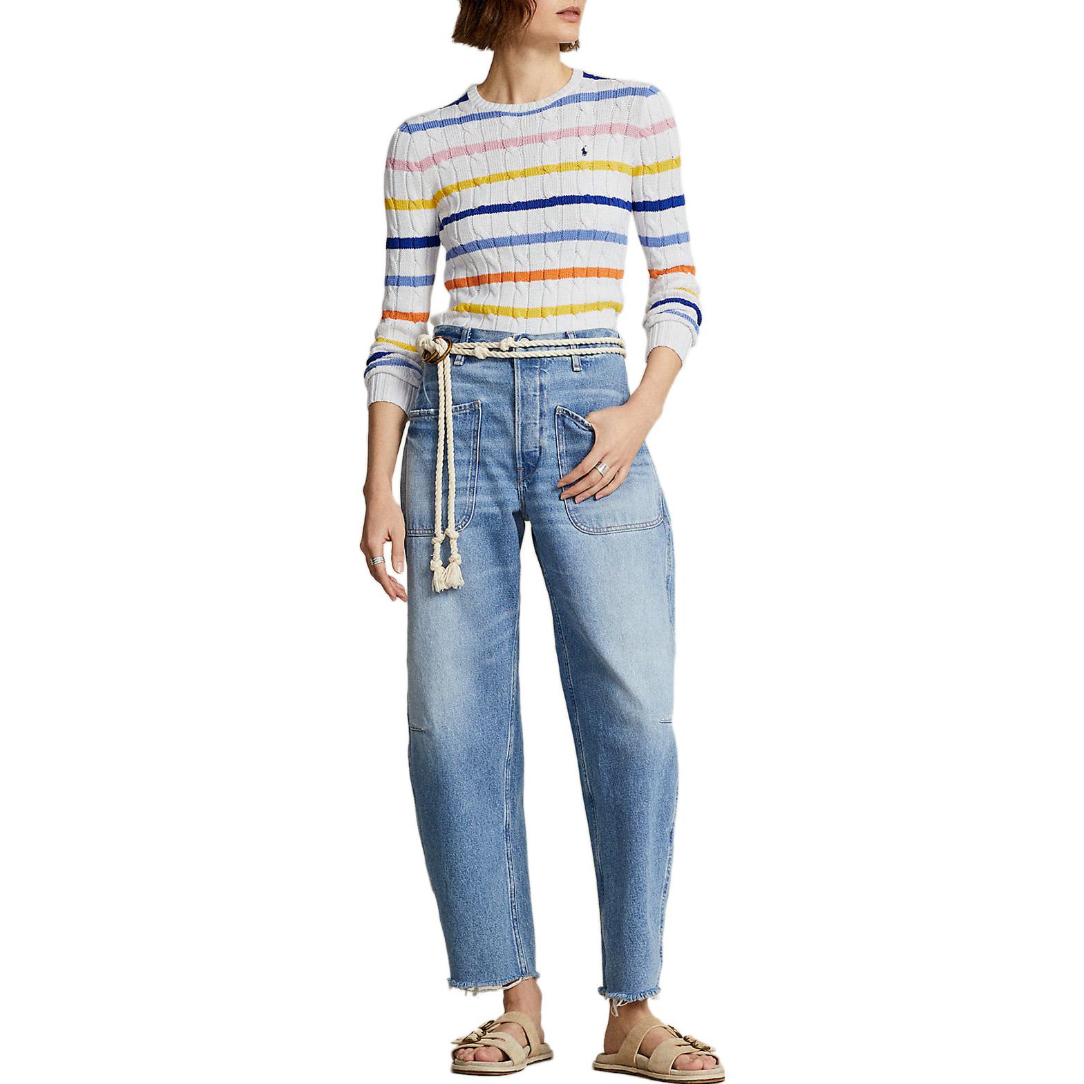 (Women) Polo Ralph Lauren  Striped Logo Embroidered Knit Sweater White SS23. 211904647-001 圖 4