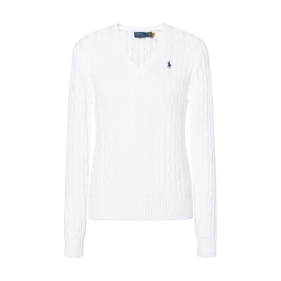 (Women) Polo Ralph Lauren V-Neck Cable-Knit Cotton Sweater White. WMPOSWENC020655-100
