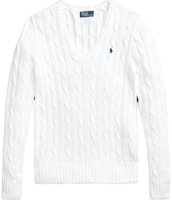 (W) Polo Ralph Lauren Sweater V-Neck Kait Kabel Kapas Putih. WMPOSWENC020655-100 Order (W) Polo Ralph Lauren Sweater V-Neck Kait Kabel Kapas Putih. WMPOSWENC020655-100