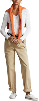 (W) Polo Ralph Lauren Sweater V-Neck Kait Kabel Kapas Putih. WMPOSWENC020655-100 Lookbook (W) Polo Ralph Lauren Sweater V-Neck Kait Kabel Kapas Putih. WMPOSWENC020655-100