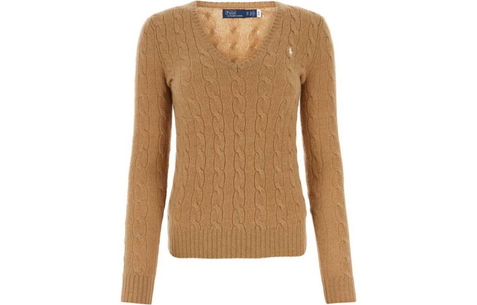 (Women) Polo Ralph Lauren  V-Neck Long Sleeve Knit Sweater Camel Color 211910422002-233