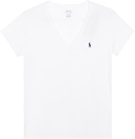 (Women) Polo Ralph Lauren V-Neck White T-Shirt with Logo Embroidery. 211747406-003 (Women) Polo Ralph Lauren V-Neck White T-Shirt with Logo Embroidery. 211747406-003