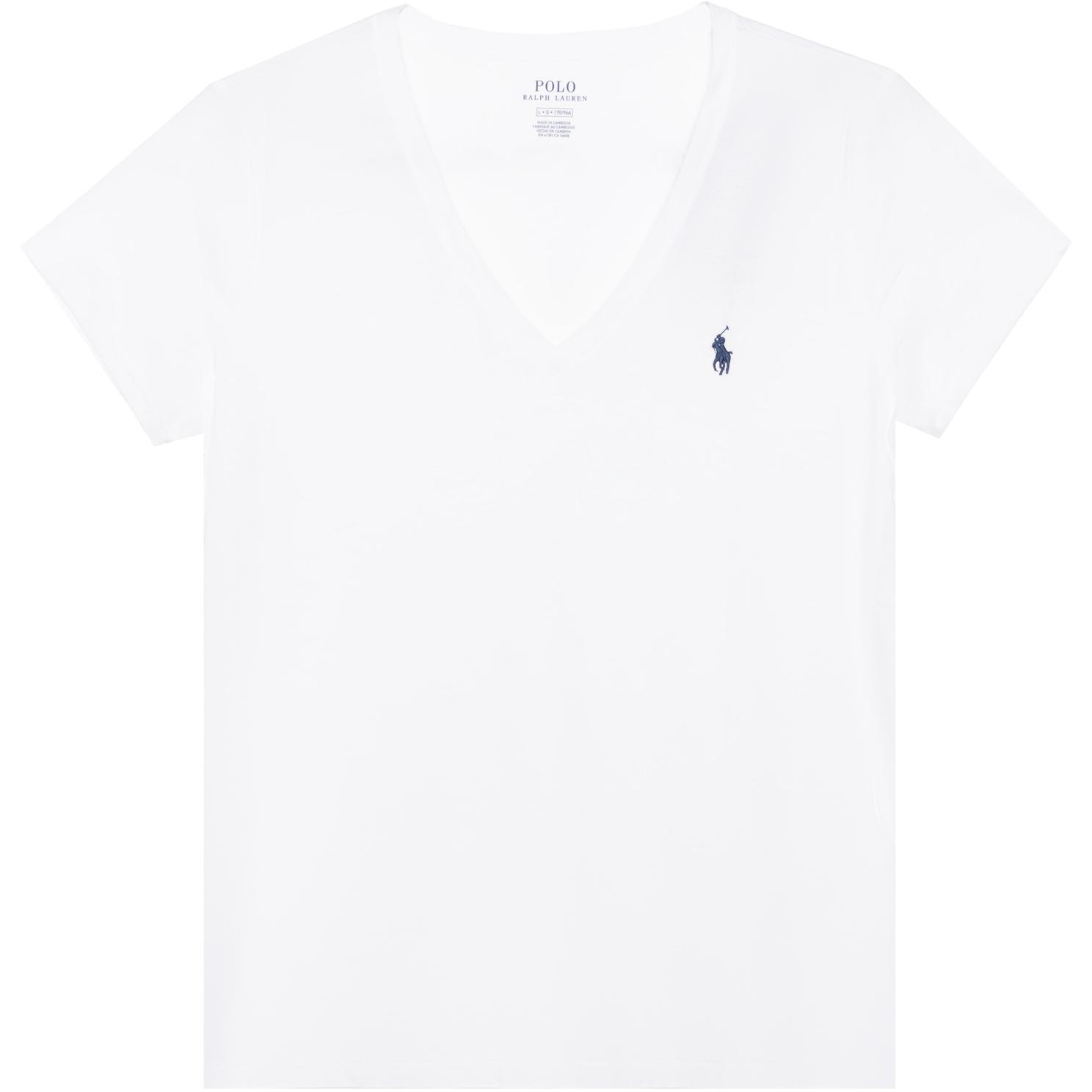 Order (W) Polo Ralph Lauren 刺繡標誌V領白色T恤。 211747406-003
