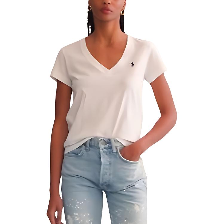 Purchase (W) Polo Ralph Lauren 刺繡標誌V領白色T恤。 211747406-003