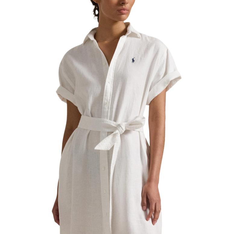 Details for (W) ポロラルフローレン ホワイト ベルト付き ミディシャツワンピース 半袖 211959912-002