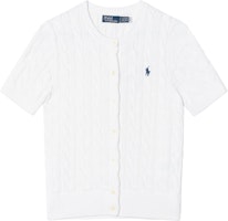 (Women) Polo Ralph Lauren White Cable Knit Cotton Short-Sleeve Cardigan Top 100053185 (Women) Polo Ralph Lauren White Cable Knit Cotton Short-Sleeve Cardigan Top 100053185