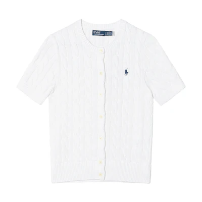 (Women) Polo Ralph Lauren White Cable Knit Cotton Short-Sleeve Cardigan Top 100053185