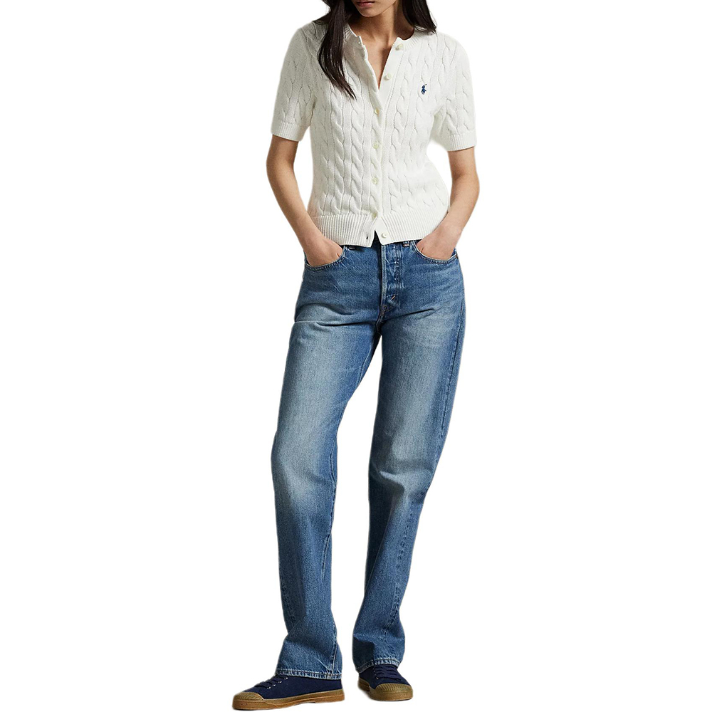 Shop (W) Polo Ralph Lauren 白色繩結紋純棉短袖開襟外套上衣 100053185