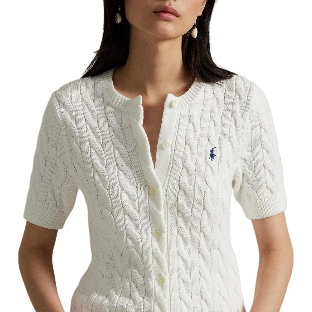 Sizing (W) Polo Ralph Lauren 白色繩結紋純棉短袖開襟外套上衣 100053185