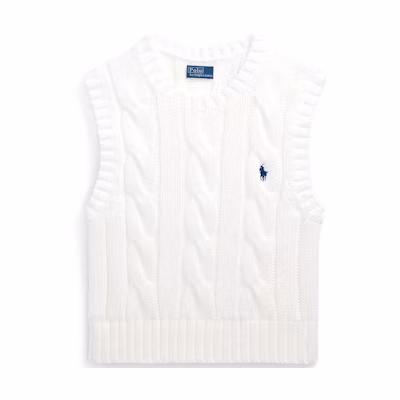 (Women) Polo Ralph Lauren White Cable Knit Sleeveless Crop Top with Pony Logo. WMPOSWENC021163-100