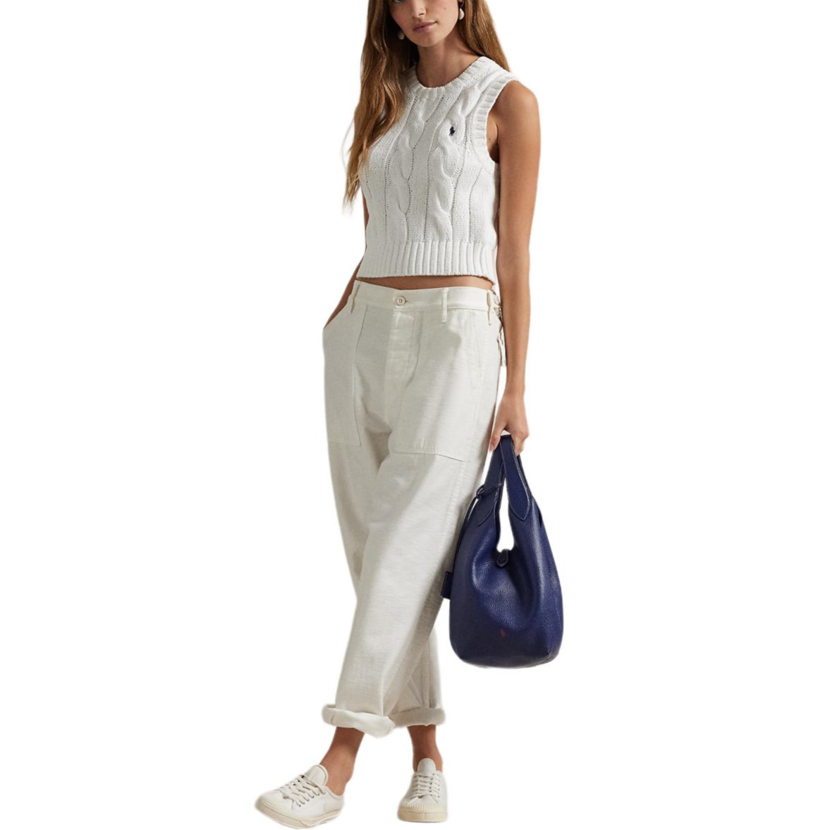 Lookbook (W) Polo Ralph Lauren 白色馬球標誌針織無袖短版上衣. WMPOSWENC021163-100