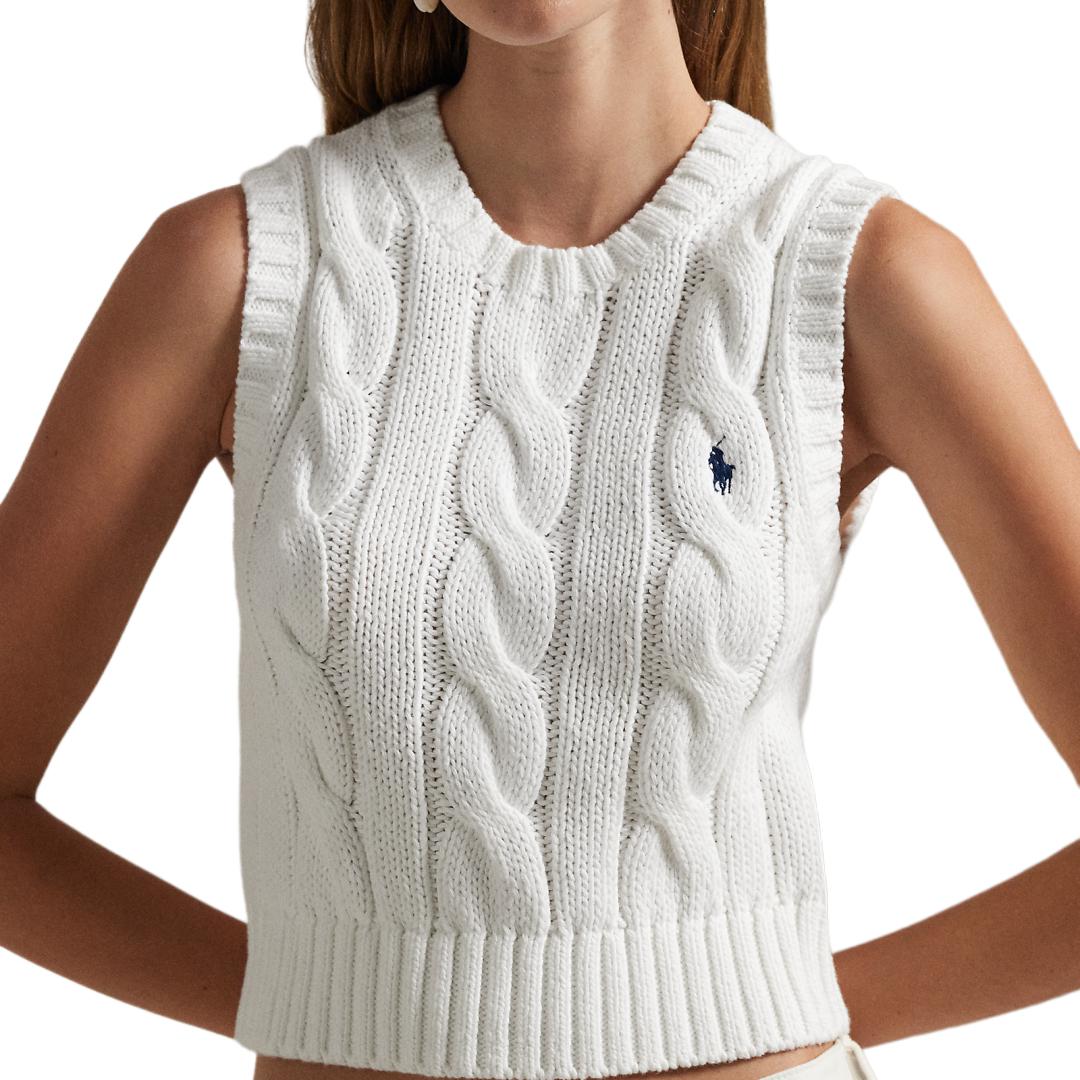 Details for (W) Polo Ralph Lauren 白色馬球標誌針織無袖短版上衣. WMPOSWENC021163-100