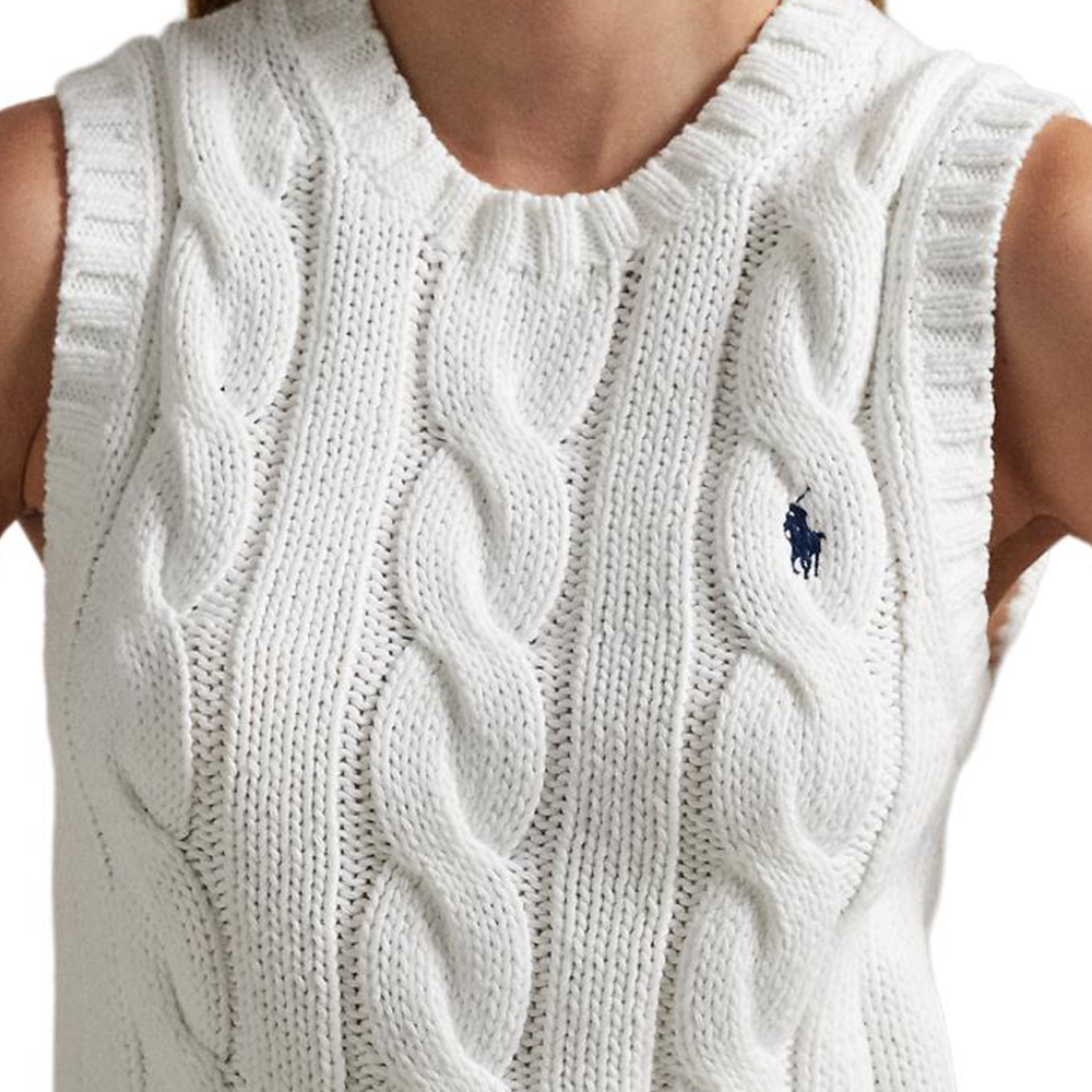 Sizing (W) Polo Ralph Lauren 白色馬球標誌針織無袖短版上衣. WMPOSWENC021163-100
