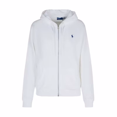 (Women) Polo Ralph Lauren White Hoodie with Logo Embroidery and Full Zip. 211935584-008