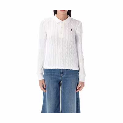 (Women) Polo Ralph Lauren White Long Sleeve Knit Shirt with Embroidered Logo 211959100-005