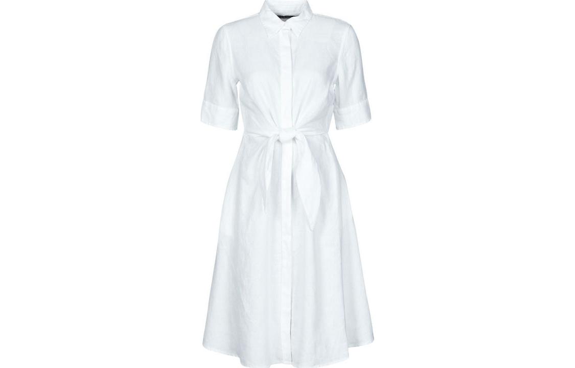 Order (W) Polo Ralph Lauren Vestido Midi Blanco de Manga Corta con Botones. 200831364-001