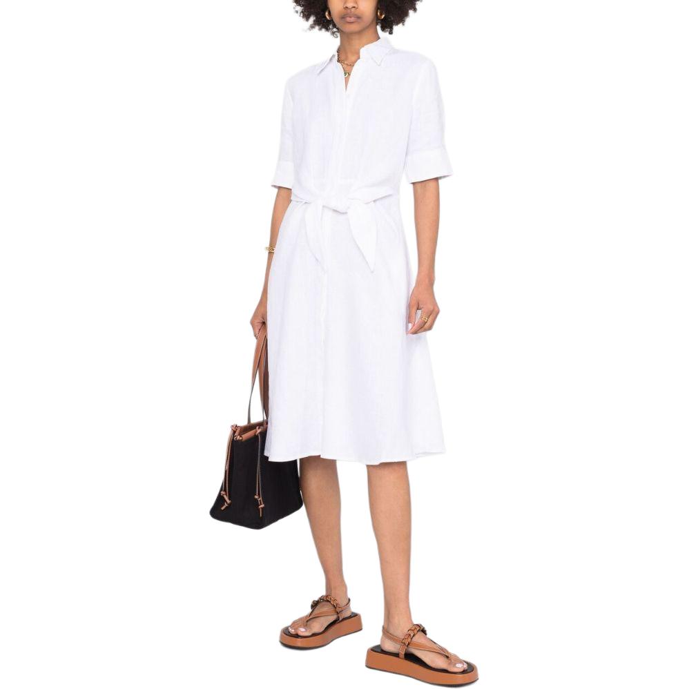 Sizing (W) Polo Ralph Lauren Vestido Midi Blanco de Manga Corta con Botones. 200831364-001