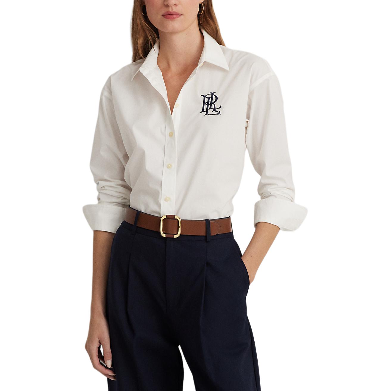 Shop (W) Polo Ralph Lauren Camisa Blanca de Manga Larga con Letras y Botón Simple WMLRSHTS6820379-100