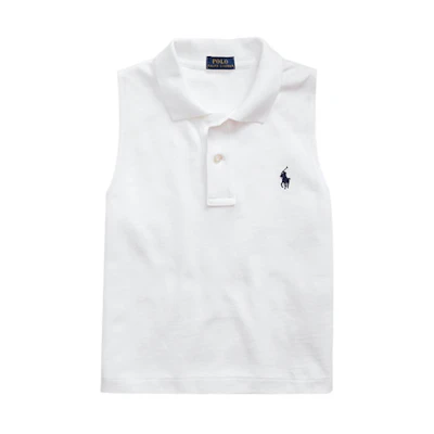 (Women) Polo Ralph Lauren White Sleeveless Polo Shirt with Logo Embroidery. RL22314-100