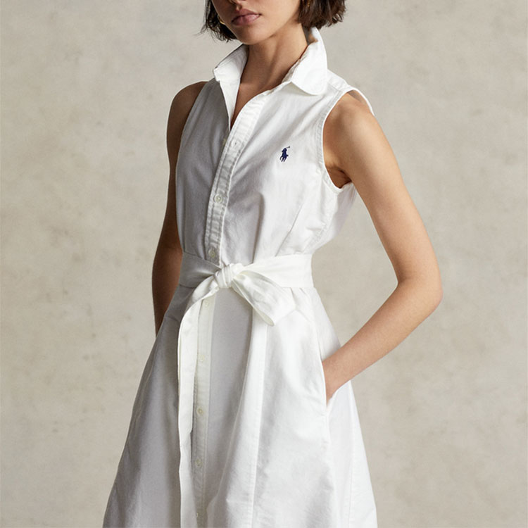Purchase (W) 拉尔夫劳伦白色无袖衬衫连衣裙配腰带款式 WMPODRSNFA20317-100