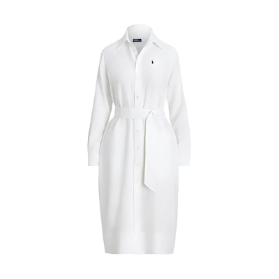 (Women) Polo Ralph Lauren White Slim Fit Long Sleeve Shirt Dress with Logo. 211943992-001