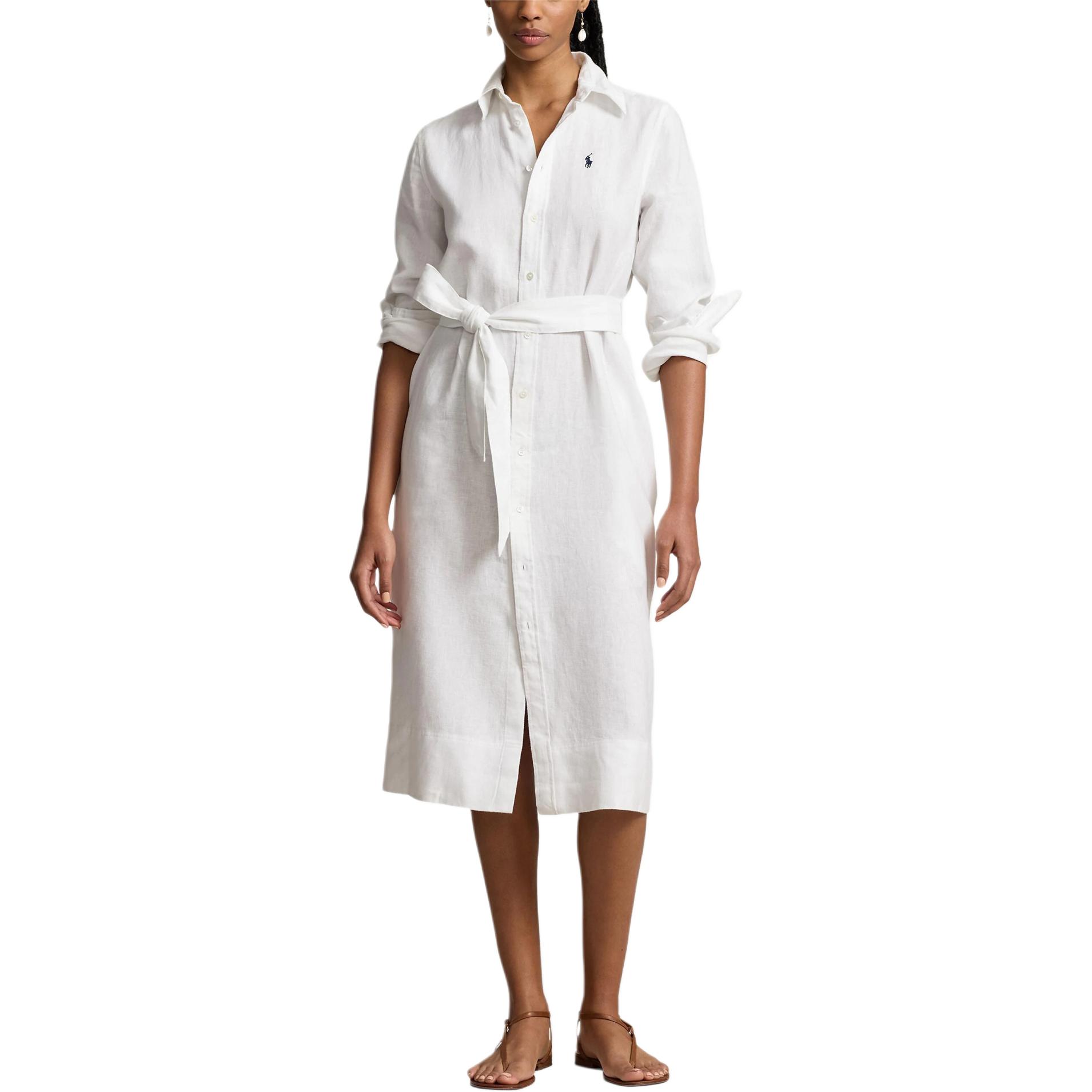 Lookbook (Women) Polo Ralph Lauren  White Slim Fit Long Sleeve Shirt Dress with Logo. 211943992-001