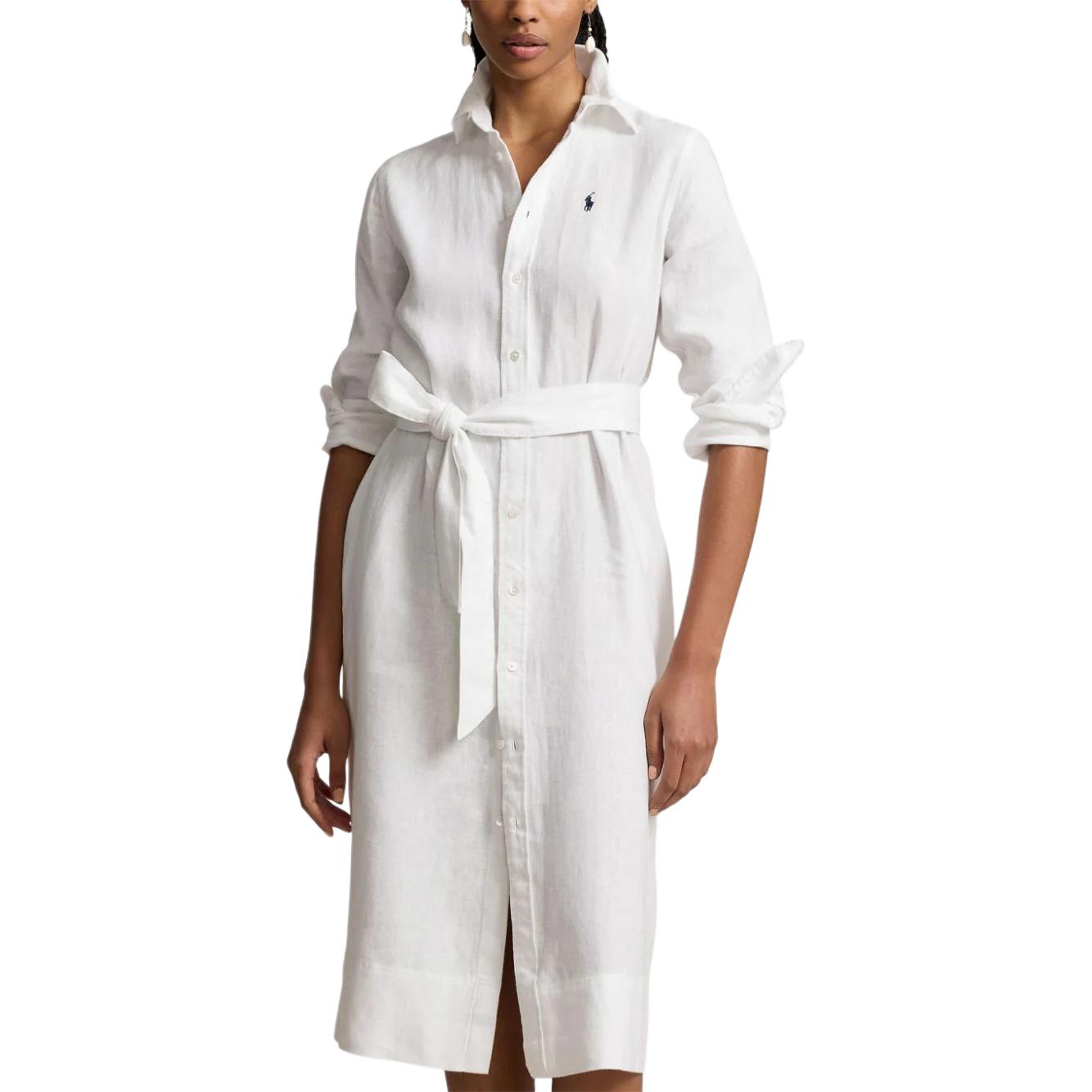 Purchase (Women) Polo Ralph Lauren  White Slim Fit Long Sleeve Shirt Dress with Logo. 211943992-001