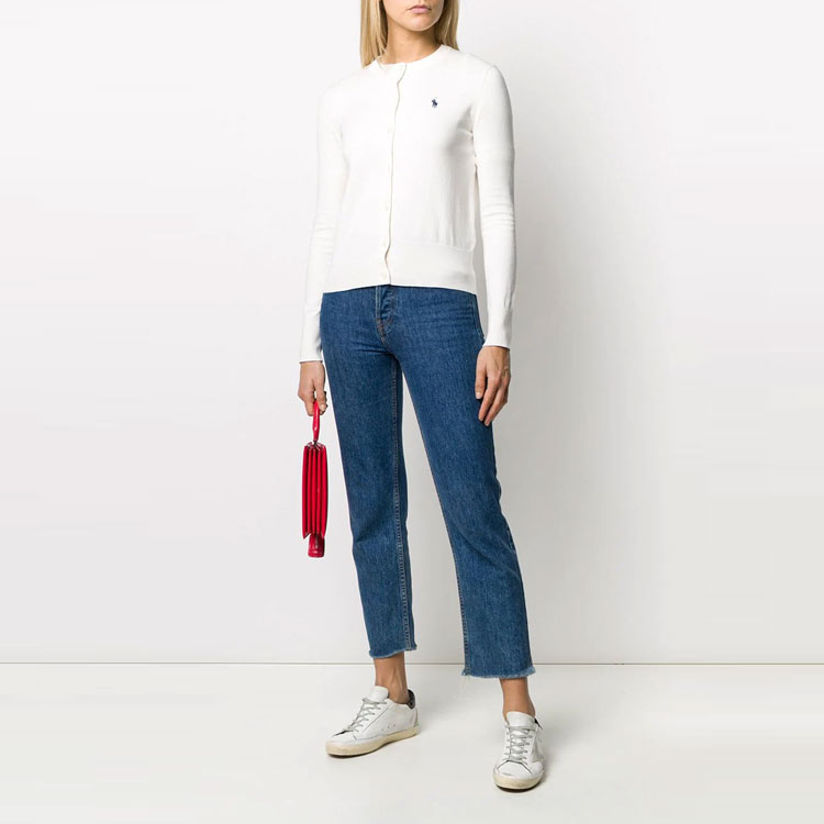 (Women) Polo Ralph Lauren  White Solid Logo Embroidered Knit Jacket Sweater. 211784759-003 圖 4